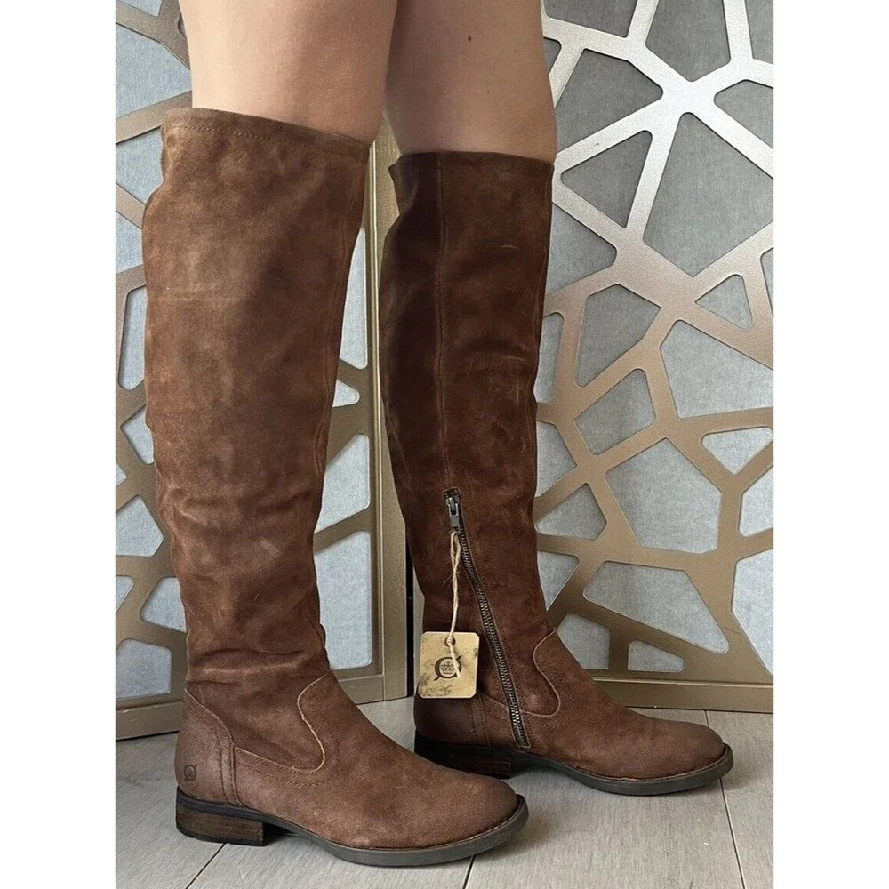 New Born Børn Britton Knee Boot Leather Low Block Heel 7.5 Women Rts260